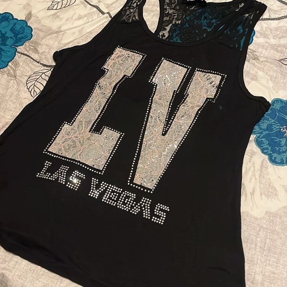 Las Vegas Tank Top with Lace Details and lots of Sparkle Size L - Picture 4 of 8